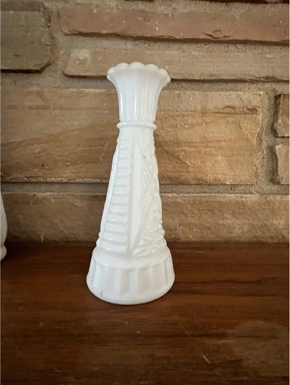 Vintage White Milk Glass Bud Vases with Textured Patterns